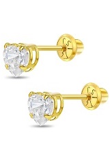 gorgeous yellow gold clear cubic zirconia heart birthstone baby earrings